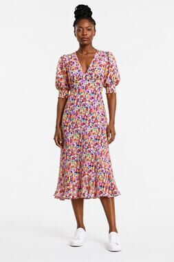 RIXO Floral Puff Sleeve Midi Dress Size 8